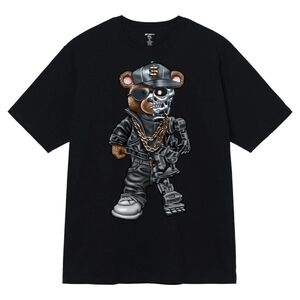 Black Graphic T-Shirt with Bear Design